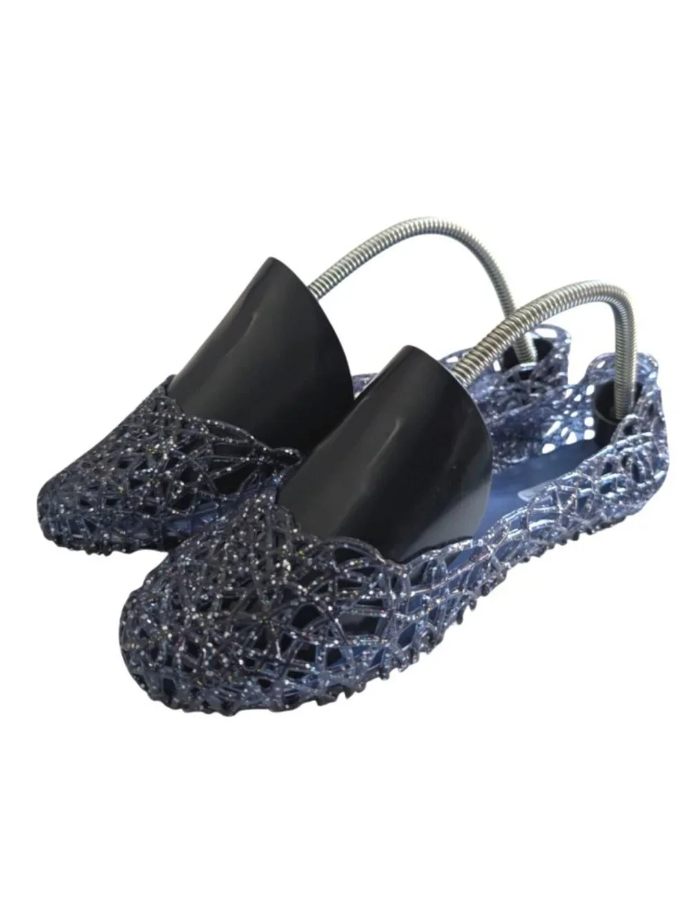 OHMGAA Glitter Jelly Flats Cutout Woven Slip On Shoes Women's Size 38 US 7.5